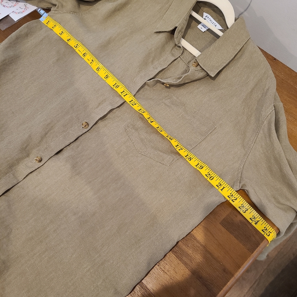 Athleta Retreat Relaxed Fit Linen Button Down Blouse In Olive Branch Size Medium - Picture 6 of 8